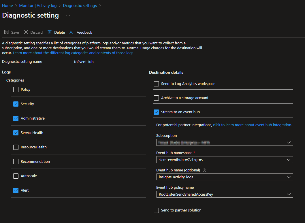 Azure Activity Log to SIEM with Terraform